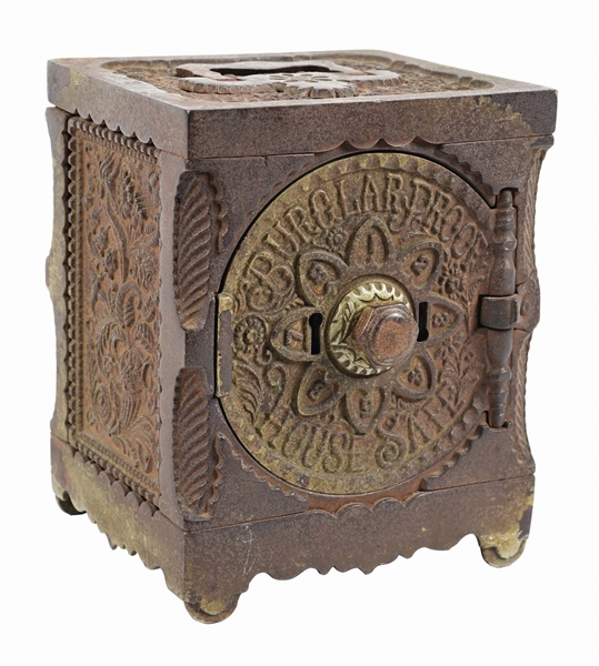 J. & E. STEVENS BURGLAR PROOF CAST IRON SAFE BANK