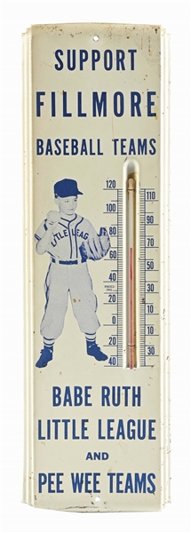 RARE AND UNUSUAL TIN LITHO BABE RUTH LITTLE LEAGUE THERMOMETER