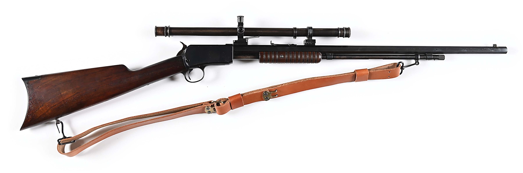 (C) WINCHESTER MODEL 90 SLIDE ACTION RIFLE IN .22 WRF WITH A5 SCOPE.