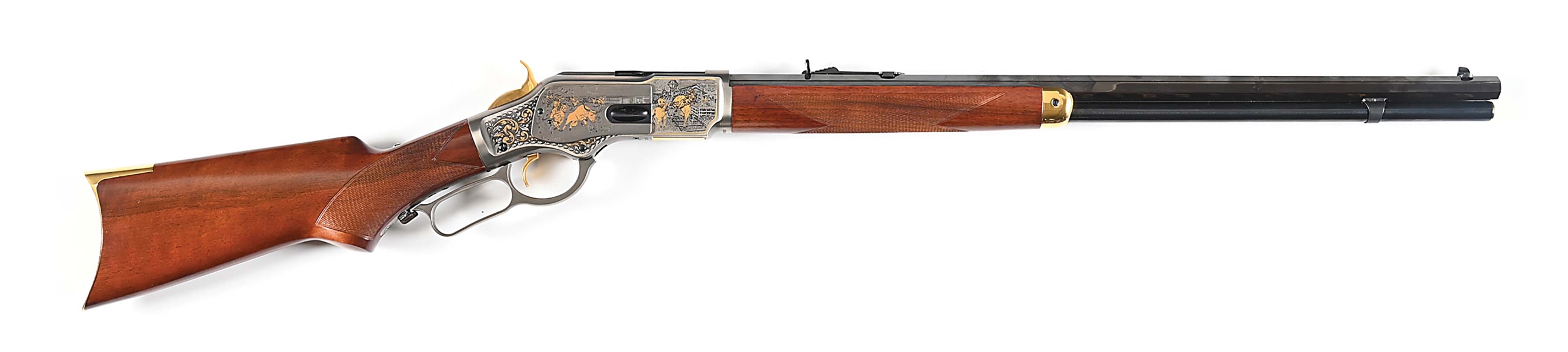 (M) ENGRAVED WILD WEST FRONTIER UBERTI MODEL 1873 LEVER ACTION RIFLE IN .44-40 WCF.