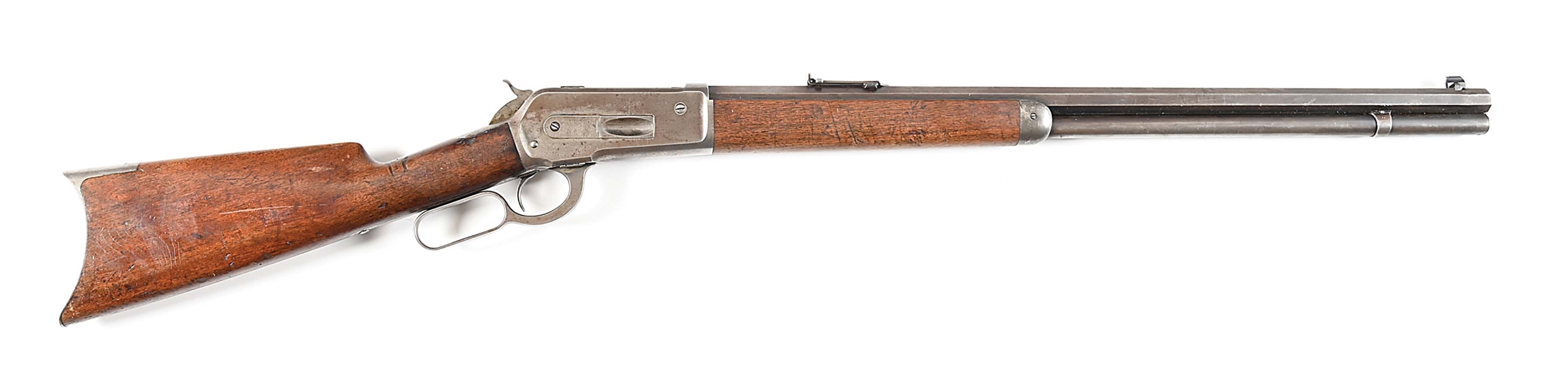 (A) EARLY WINCHESTER MODEL 1886 LEVER ACTION RIFLE IN .45-70.