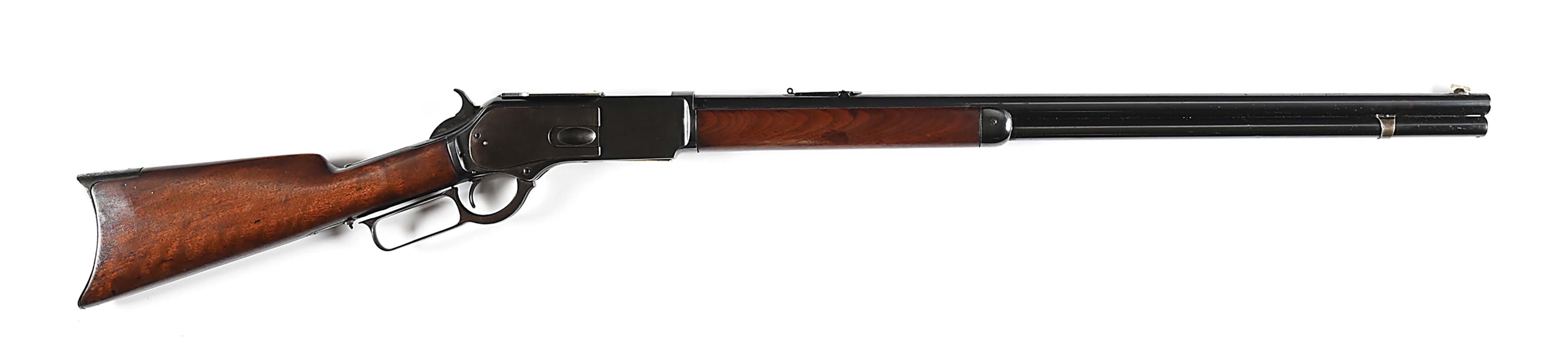 (A) RESTORED WINCHESTER MODEL 1876 LEVER ACTION RIFLE.