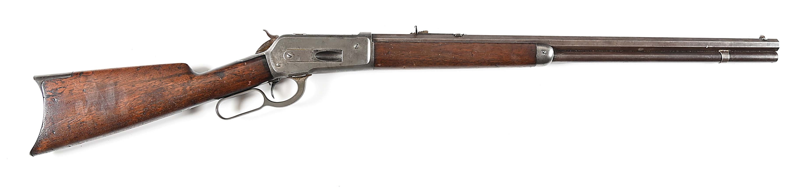 (A) WINCHESTER MODEL 1886 LEVER ACTION RIFLE IN .45-70.