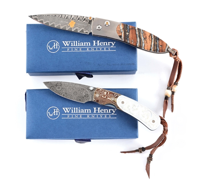 LOT OF 2: WILLIAM HENRY T09 HAMPTON AND B05 SAFARI FOLDING KNIVES.