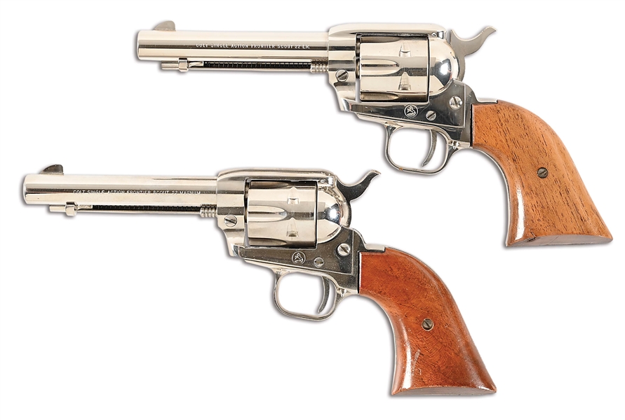 (C) LOT OF 2: SEQUENTIAL SERIAL NUMBERED NICKEL PLATED COLT FRONTIER SCOUT SINGLE ACTION REVOLVERS.