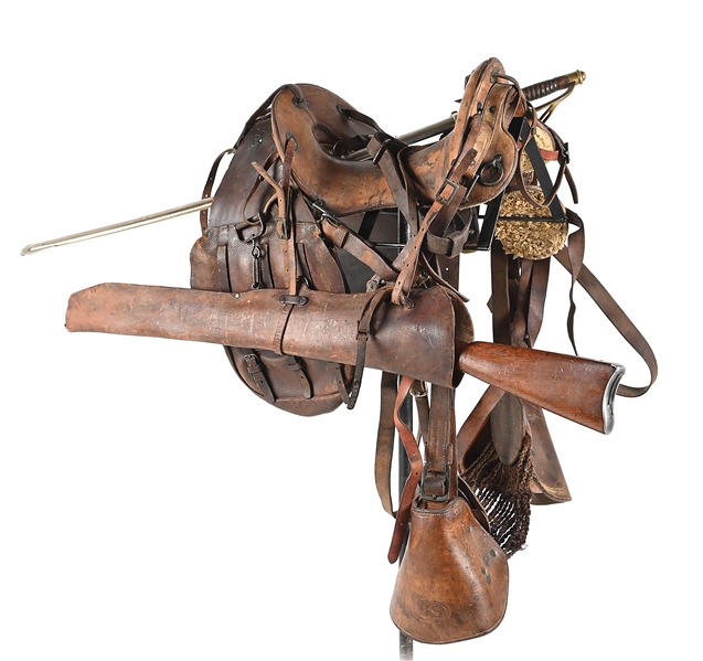 (A) INDIAN WARS MCCLELLAN SADDLE DISPLAY WITH US SPRINGFIELD MODEL 1879 TRAPDOOR CARBINE.