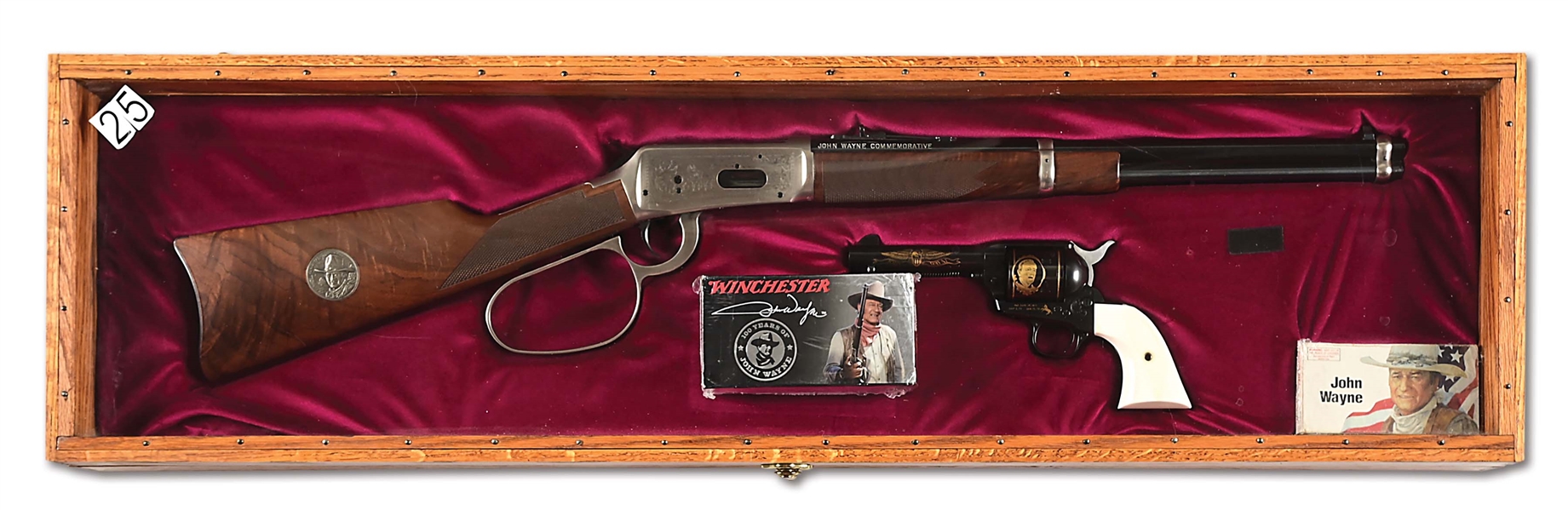 (M) LOT OF 2: CASED PAIR OF JOHN WAYNE COMMEMORATIVE WINCHESTER 94 CARBINE AND COLT SINGLE ACTION ARMY REVOLVER.