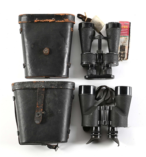 LOT OF 2: GERMAN WWII KRIEGSMARINE BINOCULARS AND US WWII BINOCULARS.