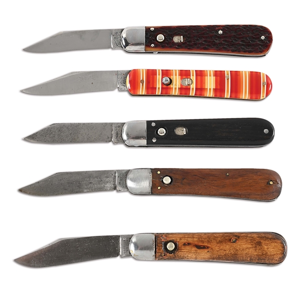 LOT OF 5: VARIOUS BRANDED AUTOMATIC KNIVES.