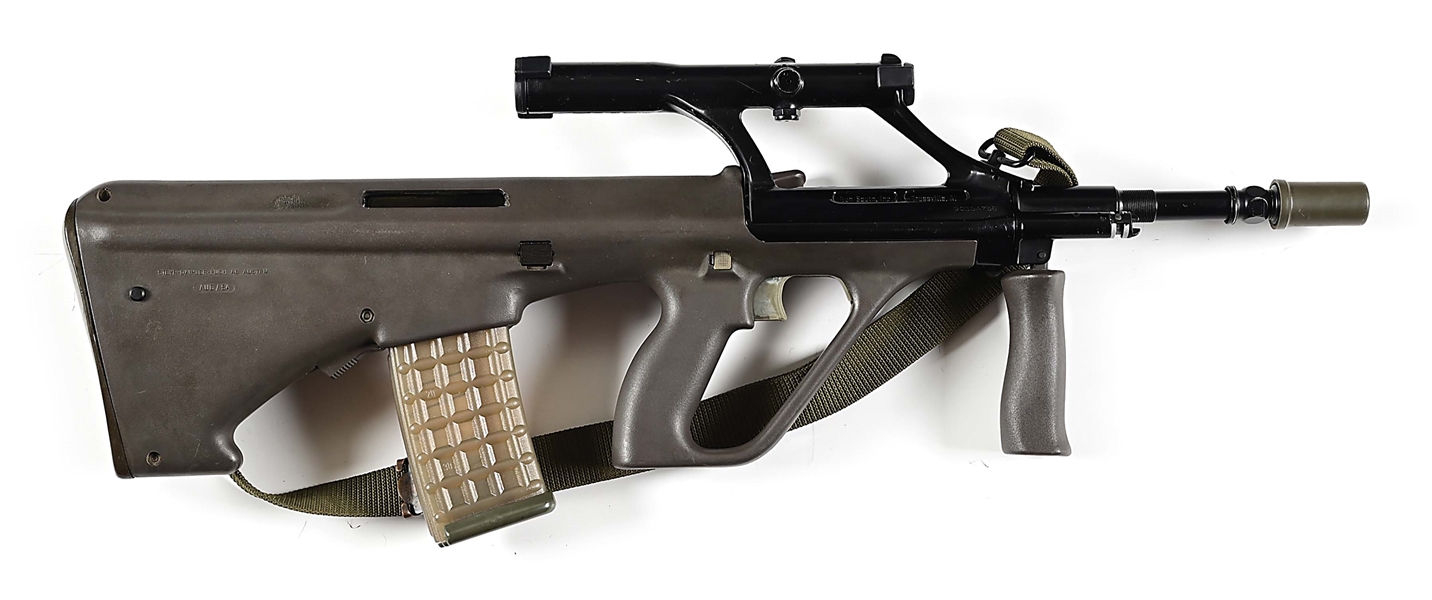 (M) PRE-BAN STEYR AUG SA SEMI-AUTOMATIC BULL PUP RIFLE WITH INTEGRAL 1.5X OPTIC.