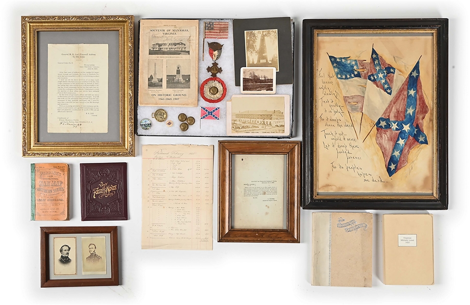 LOT OF CONFEDERATE AND UCV INSIGNIA, BOOKS, AND OTHER EPHEMERA.