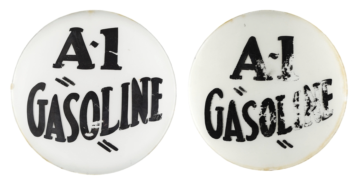 SET OF TWO: A-1 GASOLINE HAND PAINTED 15" GLOBE LENSES. 