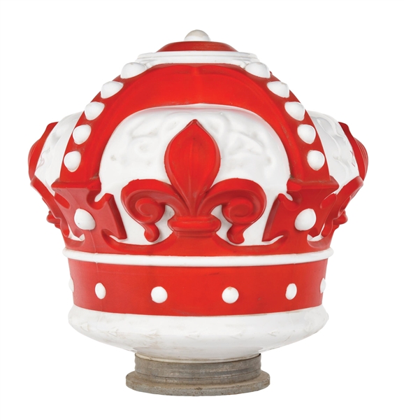 CROWN GASOLINE ONE PIECE CAST MILK GLASS GLOBE. 