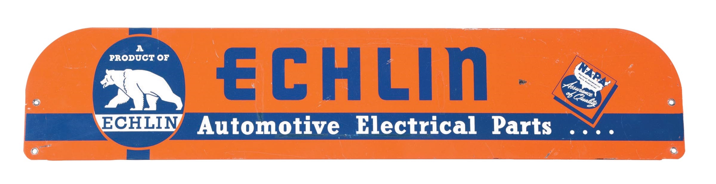 ECHLIN AUTOMOTIVE ELECTRICAL PARTS TIN SERVICE STATION SIGN W/ BEAR GRAPHIC 