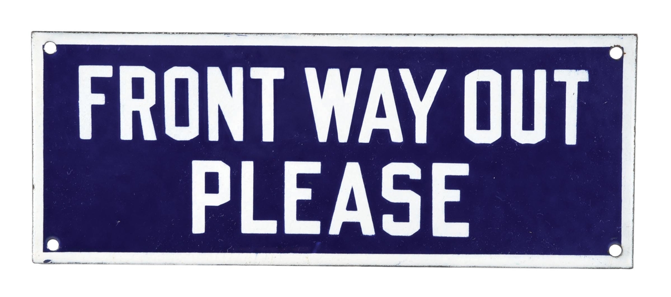 FRONT WAY OUT PLEASE PORCELAIN DIRECTIONAL SIGN AGS 97 