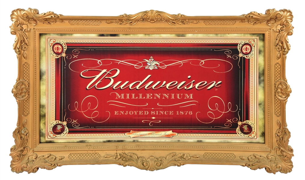 BUDWEISER BEER BAR SIGN W/ ORNATE OUTER FRAME. 