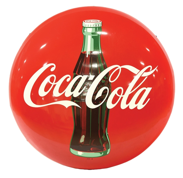 COCA-COLA BUTTON SIGN W/ BOTTLE GRAPHIC