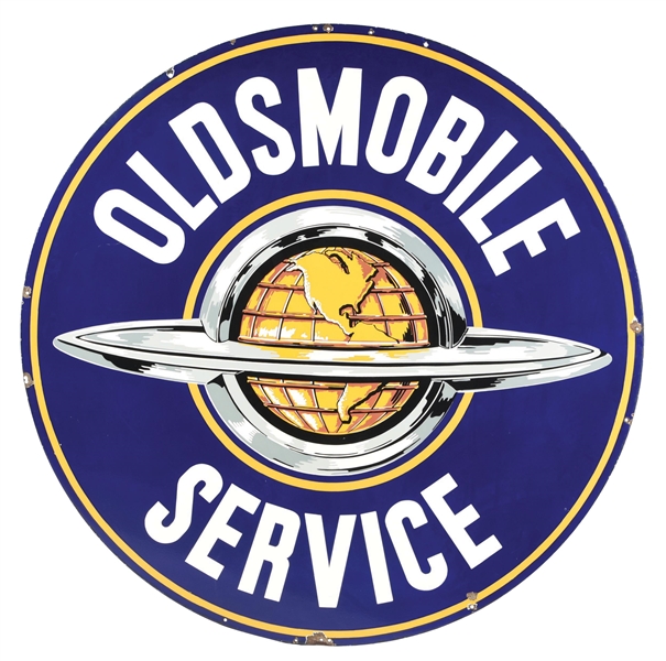 PORCELAIN OLDSMOBILE SERVICE SIGN W/ GLOBE GRAPHIC. 