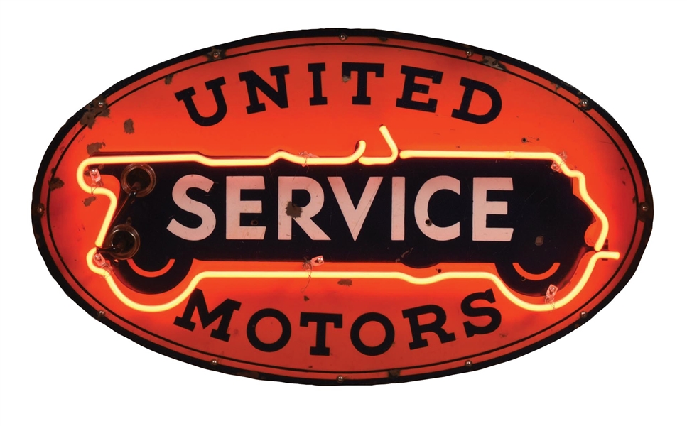 UNITED MOTORS SERVICE PORCELAIN NEON SIGN. 