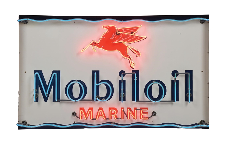 MOBIOIL MARINE PORCELAIN SIGN W/ ADDED NEON.