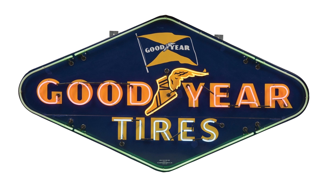 GOODYEAR TIRES TWO PIECE PORCELAIN NEON SIGN. 