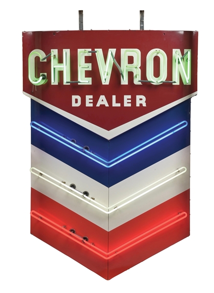 CHEVRON DEALER PORCELAIN NEON SERVICE STATION SIGN. 