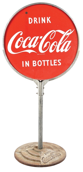 PORCELAIN COCA-COLA LOLLIPOP SIGN W/ ORIGINAL BASE. 