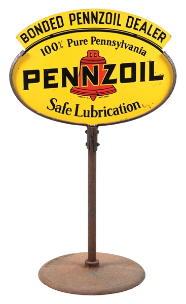 PENNZOIL SAFE LUBRICATION TIN CURB SIGN W/ BASE.