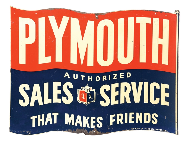 PLYMOUTH AUTHORIZED SALES SERVICE TIN SIGN.