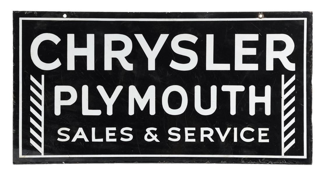 CHRYSLER PLYMOUTH SALES & SERVICE PORCELAIN SIGN. 