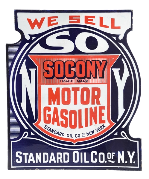 RARE WE SELL SOCONY MOTOR GASOLINE PORCELAIN FLANGE SIGN. 