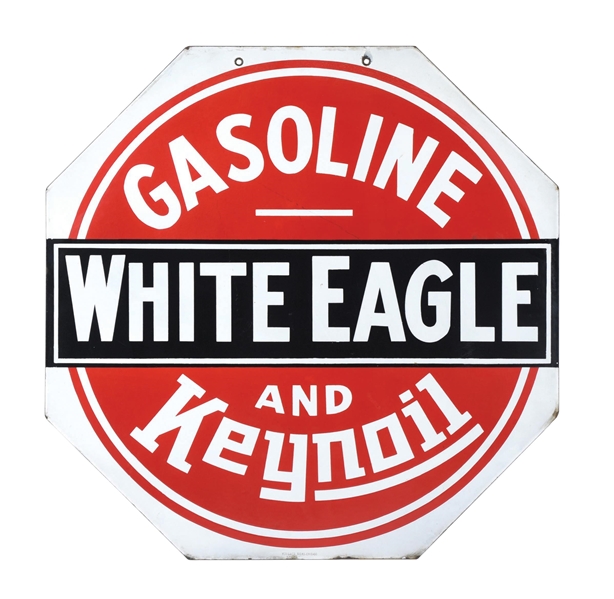 PORCELAIN WHITE EAGLE GASOLINE & KEYNOIL SIGN. 