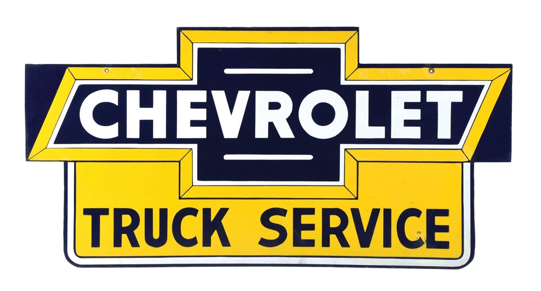 CHEVROLET TRUCK SERVICE PORCELAIN SIGN W/ BOWTIE GRAPHIC.