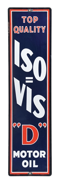 PORCELAIN TOP QUALITY ISO-VIS "D" MOTOR OIL SIGN.