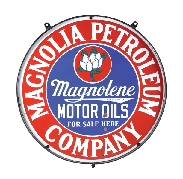 MAGNOLIA MOTOR OIL PORCELAIN SIGN W/ RING