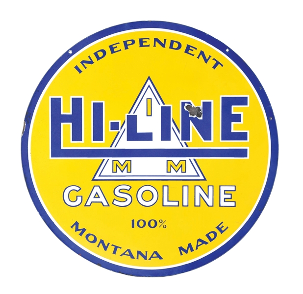 INDEPENDENT HI-LINE GASOLINE PORCELAIN SIGN.