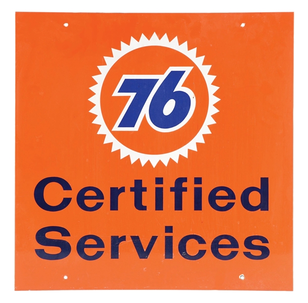 UNION 76 CERTIFIED SERVICES PORCELAIN SERVICE STATION SIGN. 