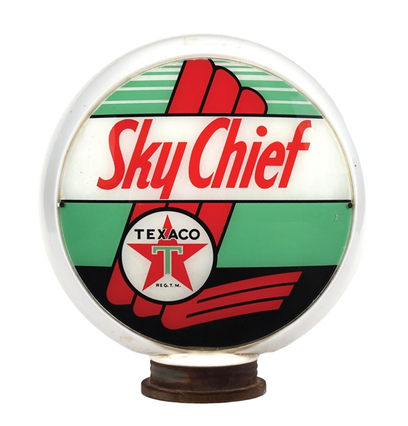 TEXACO SKY CHIEF GASOLINE COMPLETE 13.5" GLOBE ON MILK GLASS BODY W/ SCREW BASE. 