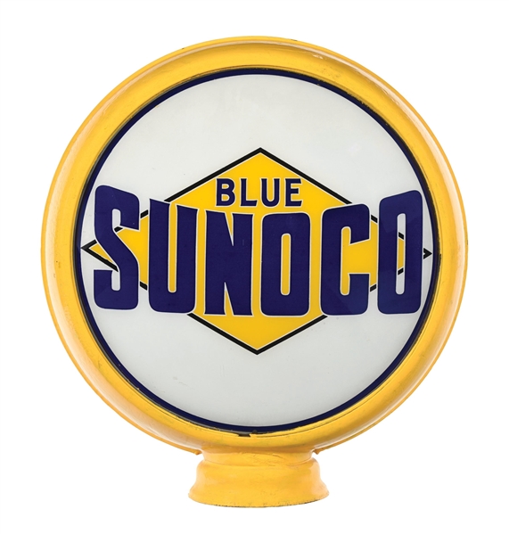 SUNOCO BLUE GASOLINE COMPLETE 15" GLOBE ON METAL HIGH PROFILE BODY. 