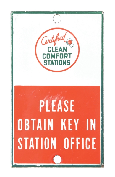 ASSOCIATED CERTIFIED CLEAN COMFORT STATIONS PORCELAIN SIGN. 