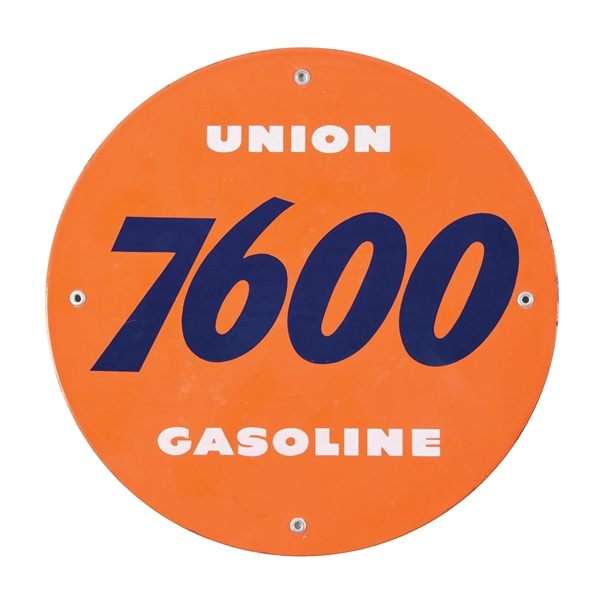 UNION 7600 GASOLINE PORCELAIN PUMP PLATE SIGN. 