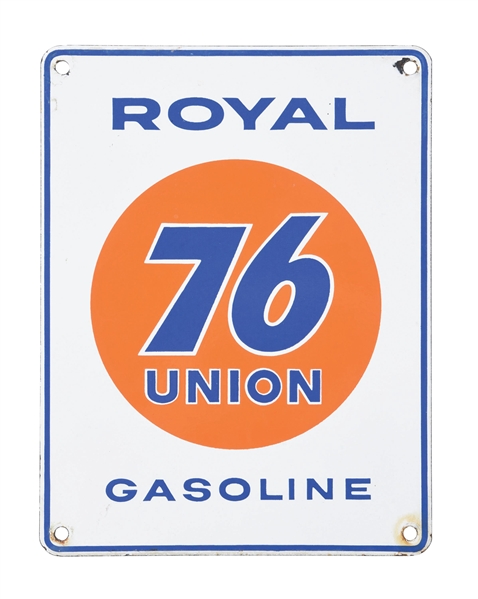 ROYAL UNION 76 GASOLINE PORCELAIN PUMP PLATE SIGN. 