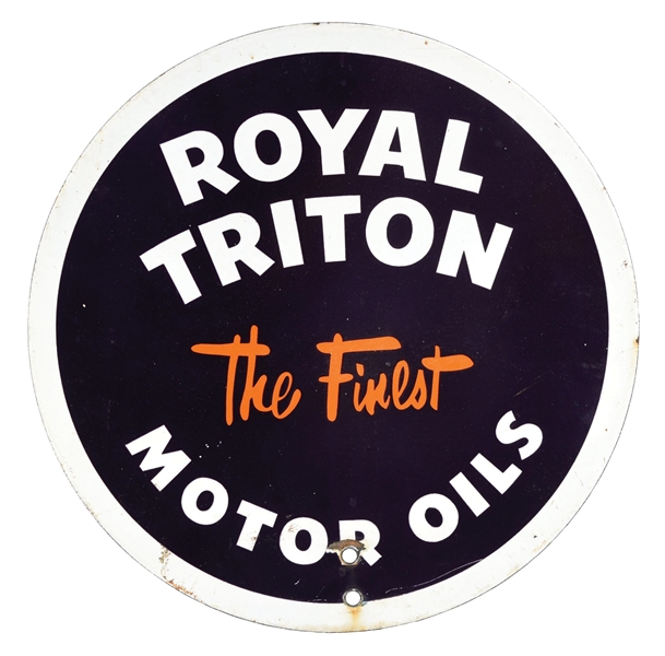 ROYAL TRITON MOTOR OILS PORCELAIN QUART CAN RACK SIGN. 