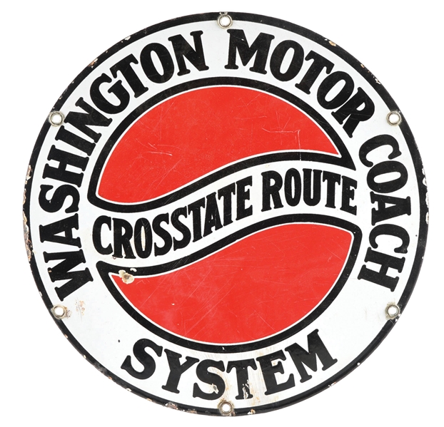 WASHINGTON MOTOR COACH SYSTEM PORCELAIN SIGN.  