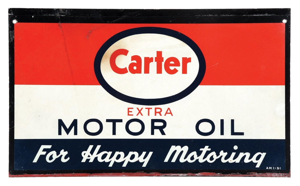 CARTER EXTRA MOTOR OIL "FOR HAPPY MOTORING" SIGN.