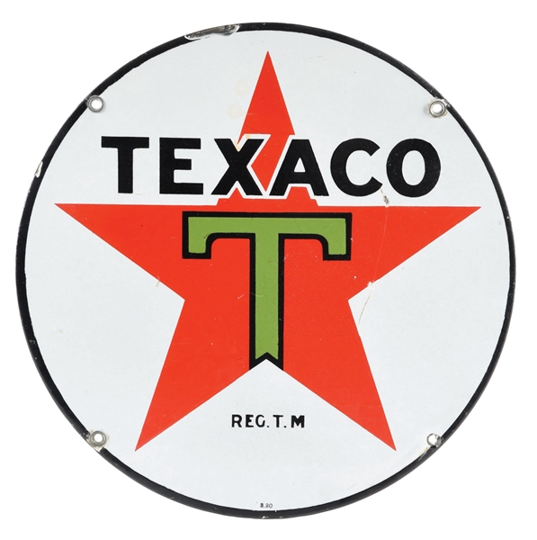 TEXACO GASOLINE & MOTOR OIL PORCELAIN OIL CART SIGN. 