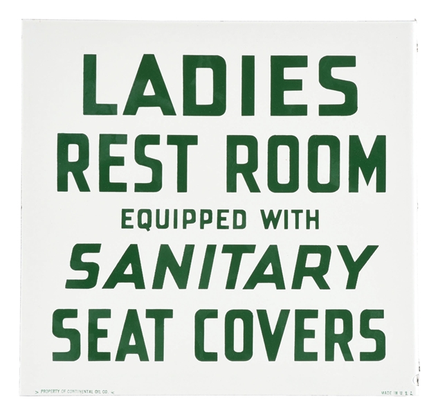 LADIES RESTROOM PORCELAIN FLANGE SIGN.