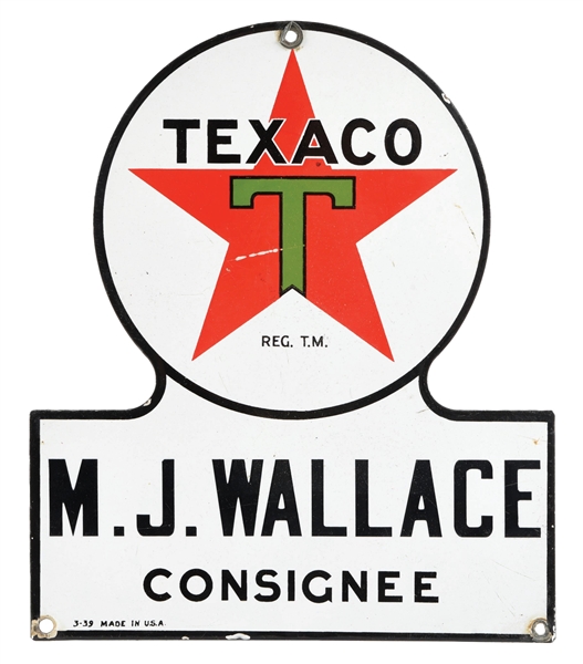 TEXACO GASOLINE & MOTOR OIL CONSIGNEE PORCELAIN KEYHOLE SIGN. 