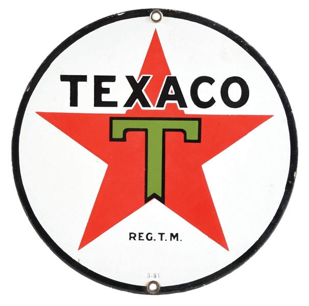 TEXACO MOTOR OIL 8" PORCELAIN OIL CART SIGN. 