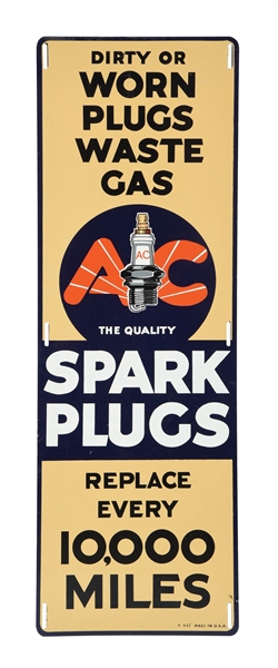 AC SPARK PLUGS TIN SIGN W/ SPARK PLUG GRAPHIC. 